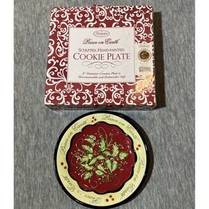 Brownlow Christmas Ceramic Cookie Plate 8" Peace On Earth Hand Painted 2007 New